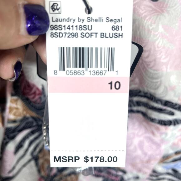 NWT Laundry by Shelli Segal Off Shoulder Blush Floral Print Jacquard Dress Sz 10 - Picture 11 of 13